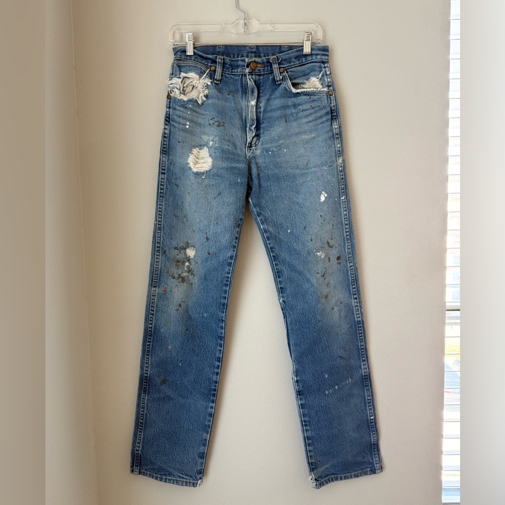 Vintage distressed custom straight leg wranglers